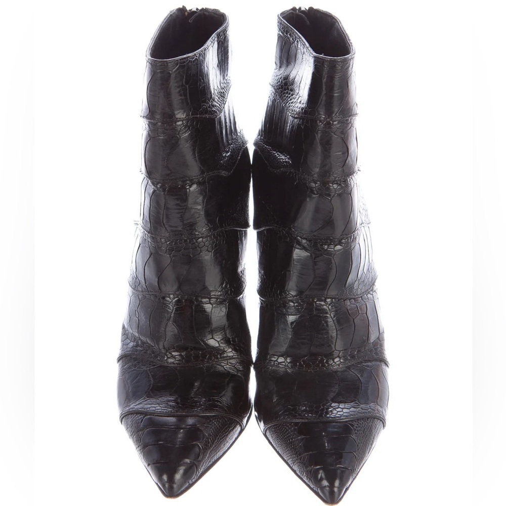 Christian Louboutin Zermadame 120 Black Ostrich Leather Pointed Toe Ankle Boots